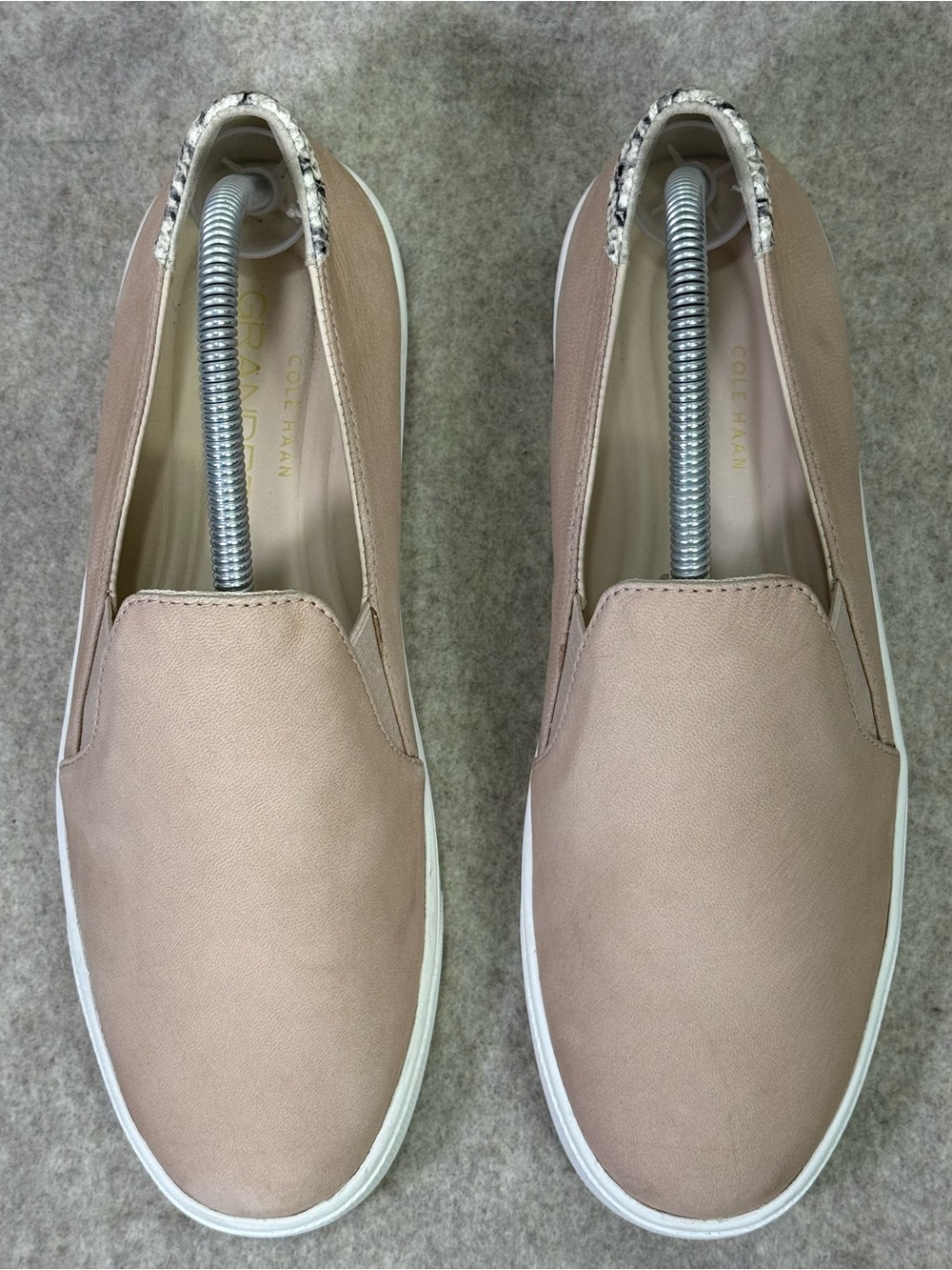 Cole Haan Women's Leather Slip-On Sneakers in Blush with snakeskin detail.  Sz 9